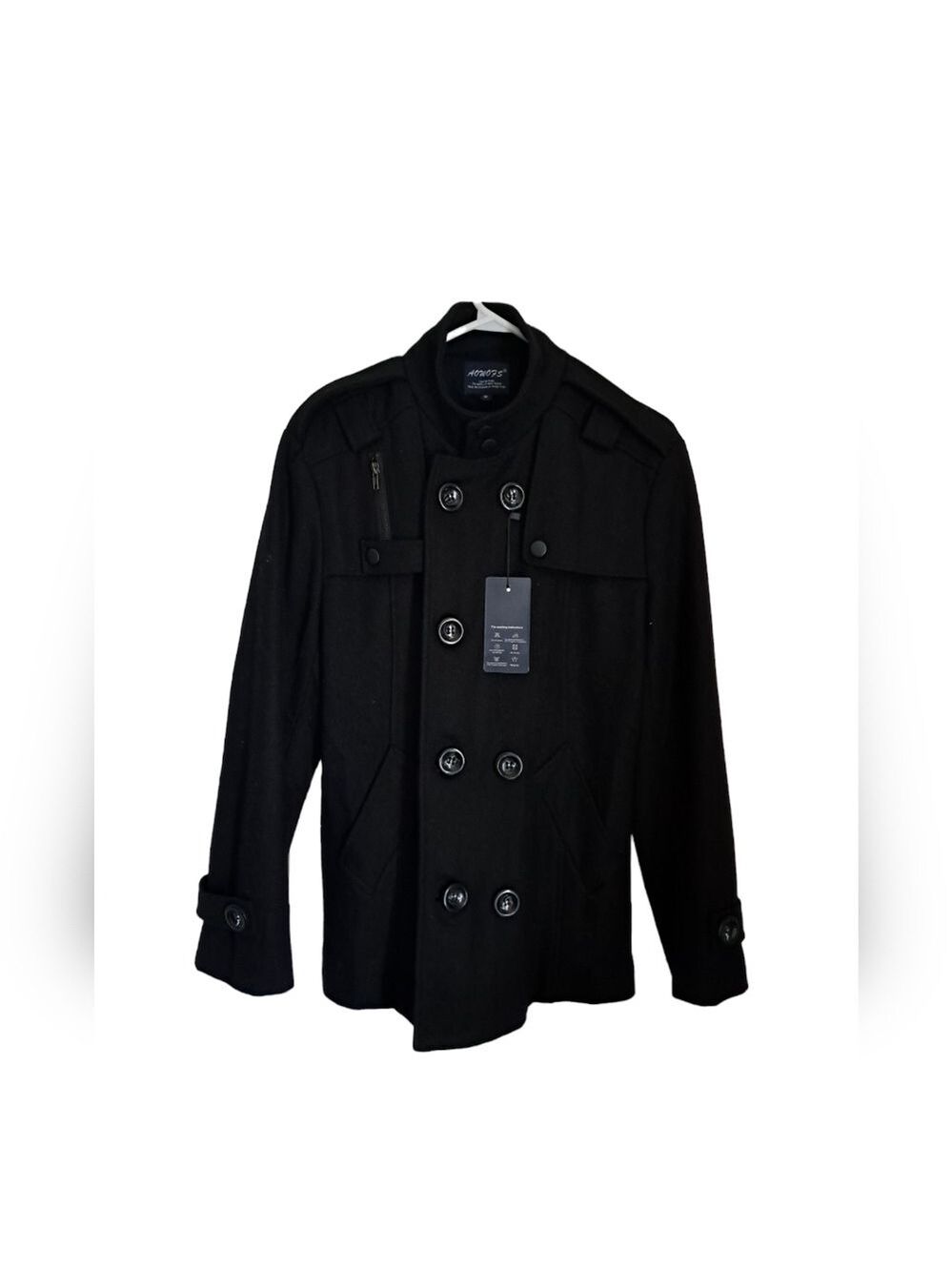 Men's lightweight navy blue peacoat double breasted cotton wool feel lined Small